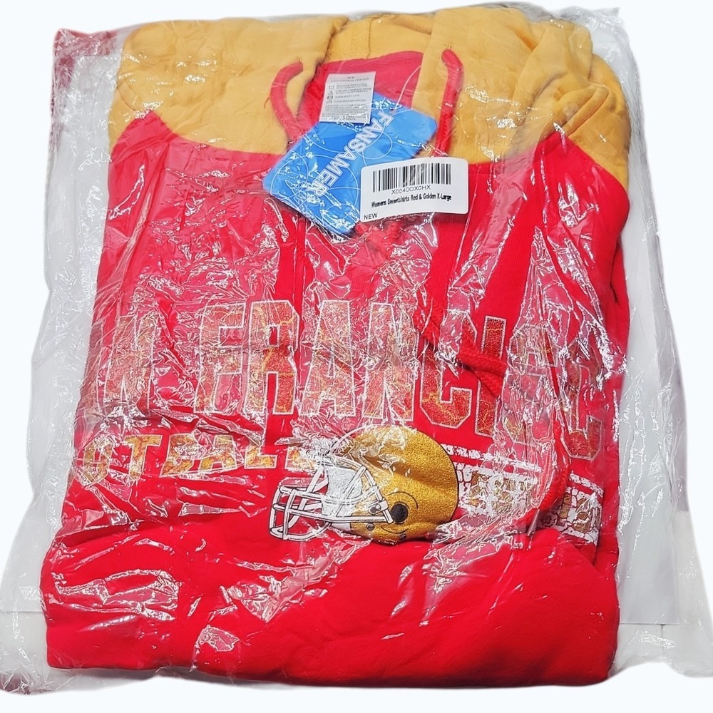 NWT San Francisco Football Hoodie Red & Gold Pullover Sweatshirt Women's XL‎